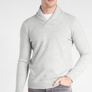 EXPRESS Men's SHAWL COLLAR Sweater CABLE KNIT 100% Cotton White/Gray (Large)